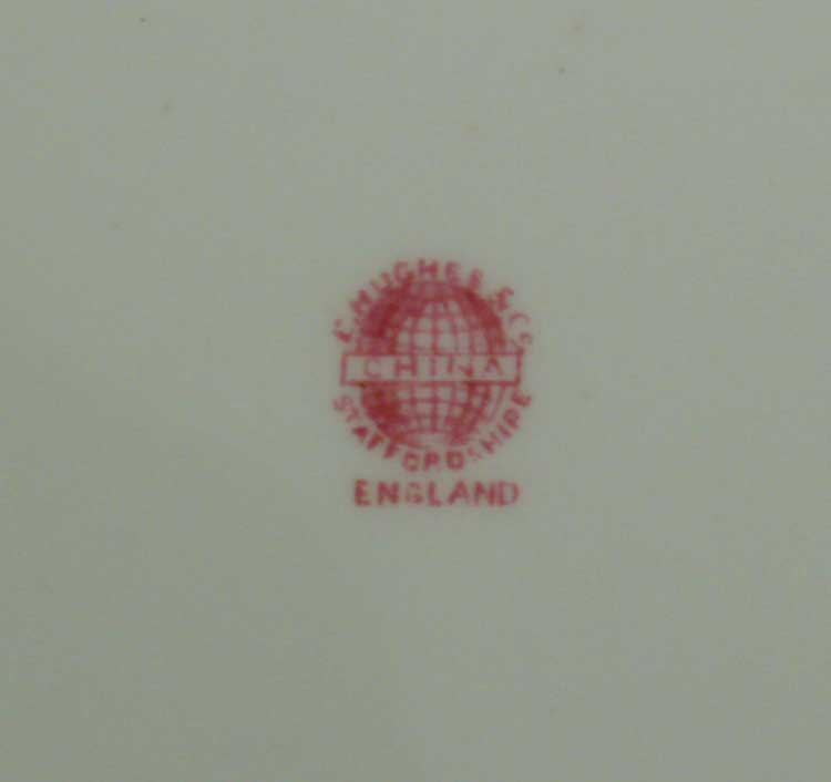 Red   E HUGHES & Co. CHINA STAFFORDSHIRE ENGLAND Globe Mark