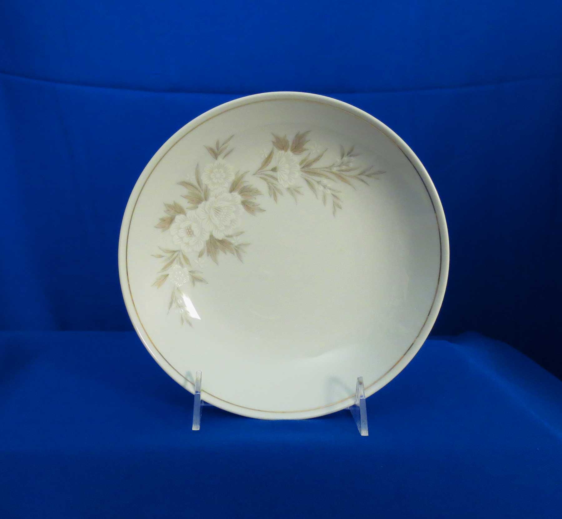 Noritake Belda Soup Bowl Coupe 6324 White Enamel Floral Tan Leaves Japan