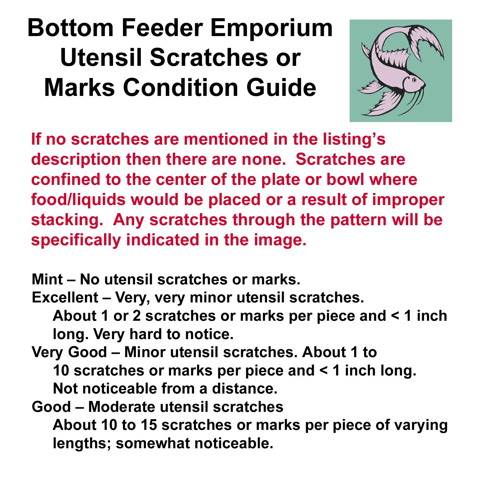 Bottom Feeder Emporium Utensil Scratches or Marks Condition Guide
